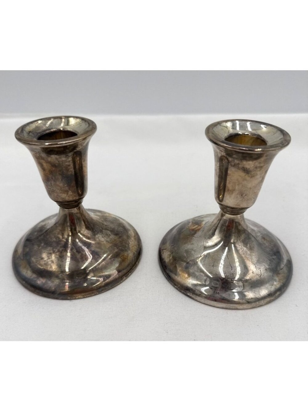 Vtg Wm. A. Rogers Silver-Plated Candlestick Holders Pair 4" Tall Tarnished Finis
